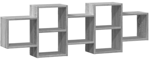 vidaXL Wandregal, Bücherregal mit Stauraum, Hängeregal für Esszimmer Wohnzimmer, Schweberegal Wandboard, Modern, Grau Sonoma Holzwerkstoff