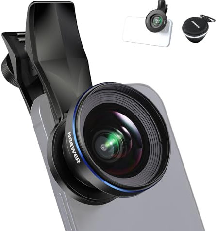 NEEWER 18mm 100° Wide Angle Lens 0.5X Magnification with 17mm Thread Phone Lens Clip & 67mm Filter Adapter Ring, Also for Phone Cage/Phone Case/Phone Clamp/Backplate, LS-42 PRO