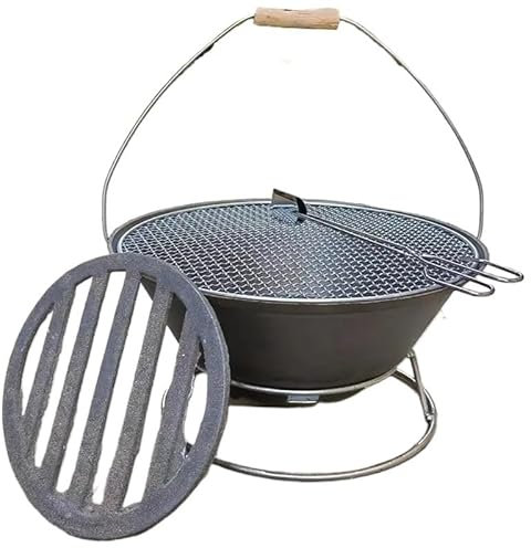 braciere da campeggio Braciere in ghisa Stufa Braciere Cortile Uso domestico Stufa in ghisa con griglia for barbecue Stufa for barbecue a carbone Preparazione del tè griglia di cottura rimovibile per