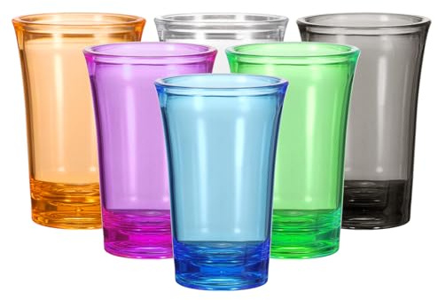 sourcing map 6pcs Shot Glasses 1.2oz Polystyrene Shot Glasses Ombre Multicolored Shot Glasses Bulk for Cocktail Round Shot Glasses Spirits Liquors, Colourful