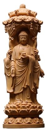 Statua in legno di cipresso intagliato a mano, tre Buddha Shakyamuni, Buddha della medicina e Amitabha per decorare l'altare della casa