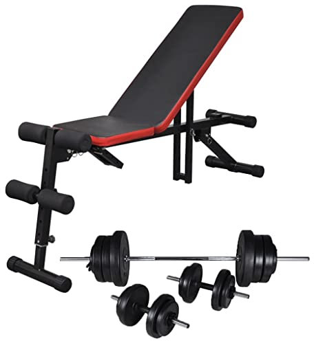 Home Garden, verstellbare Sit-up-Bank mit Langhantel- und Kurzhantel-Set, 60,5 kg