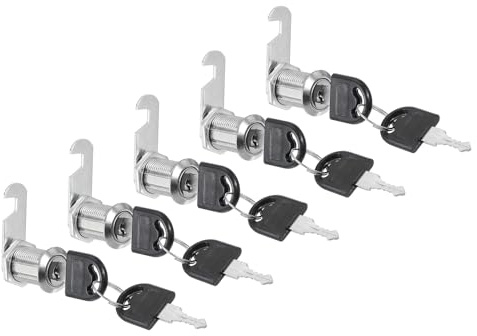 PATIKIL Cabinet Drawer Lock with Keys 5 Pcs 1 (25mm) Keyed Different Zinc Alloy Security Lock Cylinder Cam for Door Cupboard Household Mailbox Office Silver