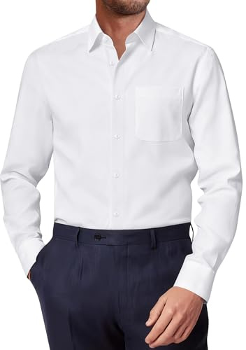 siliteelon Mens Shirts White Long Sleeve Smart Casual Stretch Formal Dress Shirt with Pocket for Men Work Wedding Graduation Shirts 3XL