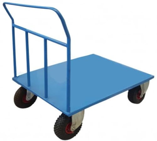 Carrello pianale singola sponda portapacchi cm.100x60xh.90 a 4 ruote pneumatiche kg.500 trasporto cartoni in magazzini 16FSP-1