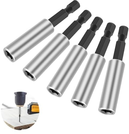 Bithalter Magnetisch 5 Stück, Bithalter, Schnellwechsel Bit Verlängerung 1/4, Bithalter Set 60mm aus Edelstahl Starke Bit Halterung Magnetisch für sicheren Halt, schnellen Werkzeugwechsel