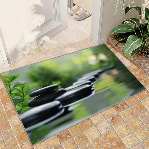 Spa Stone Carpet - Kitchen Rug 2x3 - Green Plants Rugs for Bedroom Secluded Scene Design - Soft & Non Slip & Washable Rugs for Living Room - Zen Decor
