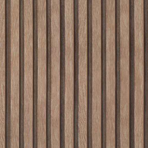 wishFIRE Wood Slat Wallpaper Natural Wood Effect Peel and Stick Wallpaper 44cm x 762cm Light Tan Vintage Self Adhesive Removable Panel Wall Paper Roll for Living Room Bedroom