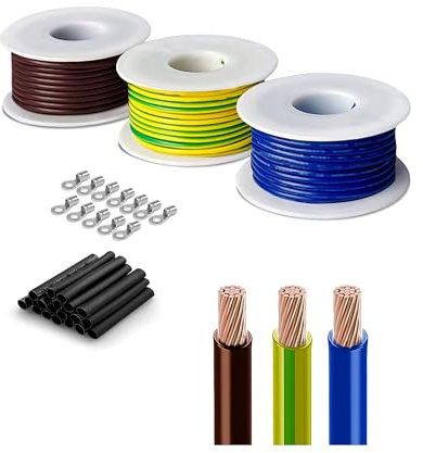 HuLuWa H05V-K 0,75mm² Kit 3 Colores, 3 x 10m | Cobre flexible, aislamiento PVC. Para conexiones, cuadros e instalaciones interiores.