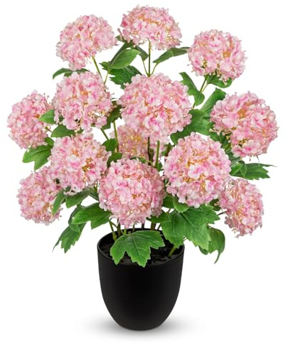 Briful Pink Hydrangea Artificial Flowers in Pot - 20.5 Tall Faux Hydrangea Plants with 13 Flower Heads - Silk Hydrangeas Fake Flowers for Living Room, Bathroom, Office, Spring Decoration