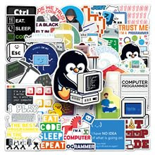 Programmierer Aufkleber 50 Stück Vinyl Lustige Cartoon Entwickler Sticker für Wasserflaschen Skateboard Laptop Gepäck Scrapbook Auto,Wasserdicht Coole Trendy Hacker Stickers für Mädchen Teenager