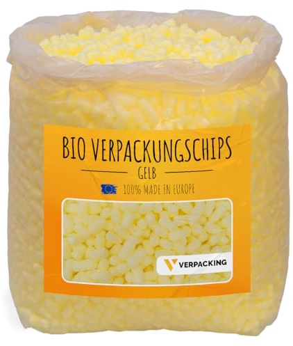 verpacking chips da imballaggio BIO in amido di mais [colore e quantità a scelta] materiale di riempimento per pacchi 25 litri - giallo