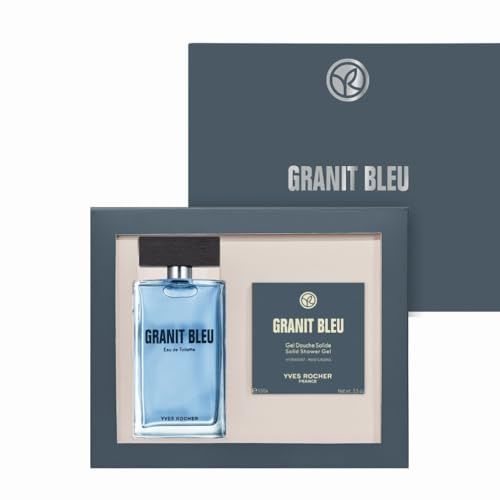 Yves Rocher Granit Bleu - Geschenkset Herren - 2-teilig | Frisch-holziger Herrenduft im Set - Meeresalgen & Sand-Vetiver - Ideale Geschenkidee zum Vatertag