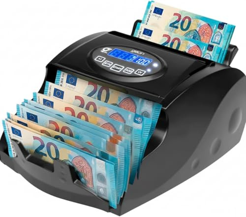Macchina Conta Banconote Automatica - Rilevatore Banconote False UV/MG - 1000 Banconote/Minuto - Capacità 200 - Conta per Lotti - Compatibile EUR e USD - Display LED - Connessione PC/Stampante