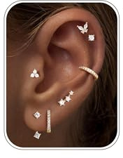 TINGN 7 Paar Hypoallergen Ohrringes Silber Gold Farbe Set Damen 14K Vergoldet Kleine Ohrstecker Stapelbar Zirkonia Ohrstecker Creolen Ohrringe Helix Ohr Mehrere Piercings