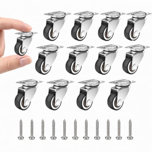 12 Pcs 35mm Mini Furniture Casters, 360° Swivel Small Trolley Wheel Rubber Silent Casters for Furniture Rubber Transport Wheels, Suitable for Small Furniture, Mop Buckets, Shelves and Storage Boxes