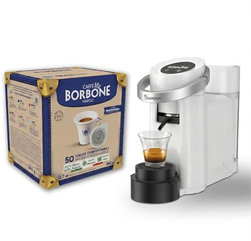 CAFFÈ BORBONE Bluemoon Macchina da Caffè a Cialde (Bianco, Macchina + Cialda Blu)