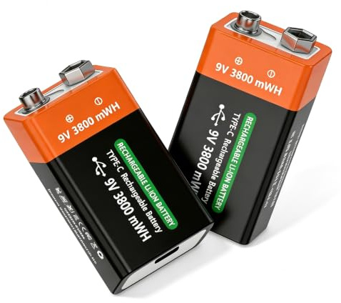 Batería recargable de 9 V de iones de litio de 3800 mWh, baterías recargables tipo C USB-C de 9 voltios, batería de iones de litio de larga duración de 9 V para multímetros, detectores de humo