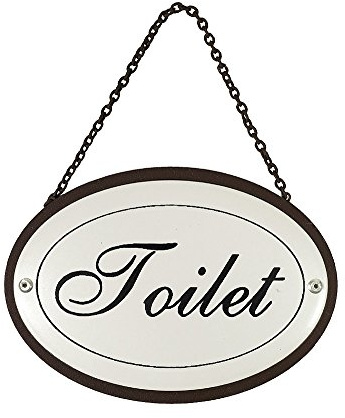 Türschild Toilet Oval an Kette Metall Vintage Weiß Nostalgie Toilettenschild 11,5x16cm