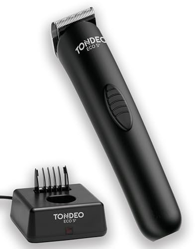 TONDEO Haarschneidemaschine ECO S PLUS BLACK | Profi Haarschneider inklusive Ladestation und Aufsteckkamm für 4 verschiedene Schnittlängen
