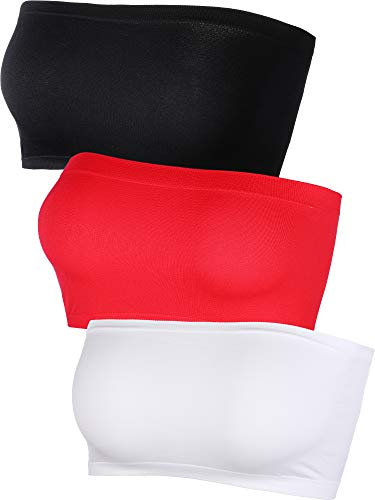 Hestya Donna Bralette Senza Spalline o Cucitura Bandeau Elastico Non Imbottito Tube Top Reggiseno in Multicolore, 3 Pezzi (Nero, Bianco, Rosso)