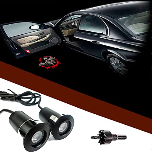 FOLGEMIR Pack de 2 lumières projecteur de porte, LED Bienvenue voiture, LED car Logo, Lumière Lampe universel pour véhicule de 12 V (Logo 101 - Skelett)