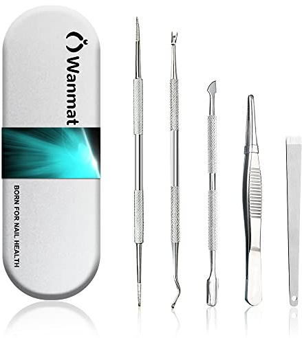 Wanwat Outil pour ongles incarnés avec 100% acier inoxydable, lime à ongles double face et cuillère pour pédicure et cure-cure-cure-cure-cuticules pour personnes âgées avec poignée souple