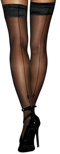 sofsy Halterlose Strümpfe, Nahtstrümpfe für Frauen, Strumpfhose mit Rücknaht & Silikonstreifen| 20 Den