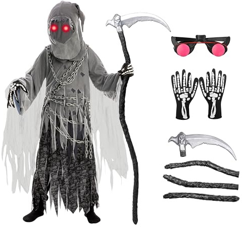 Spooktacular Creations Costume da Mietitore di anime per bambino con occhi luminosi per Halloween dolcetto o scherzetto