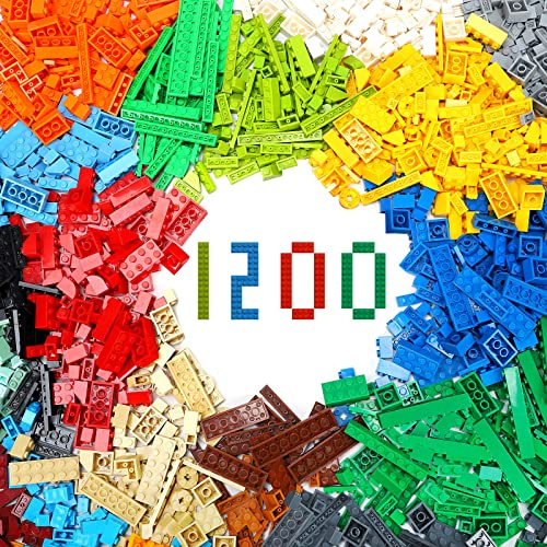 Lekebaby Bausteine, Klassische 1200 Teile Baustein-Nachfüllpackungen Kompatibel mit Allen Wichtigen Marken (Ohne Grundplatten Enthalten), Geschenke für Jungen und Mädchen ab 6 Jahren