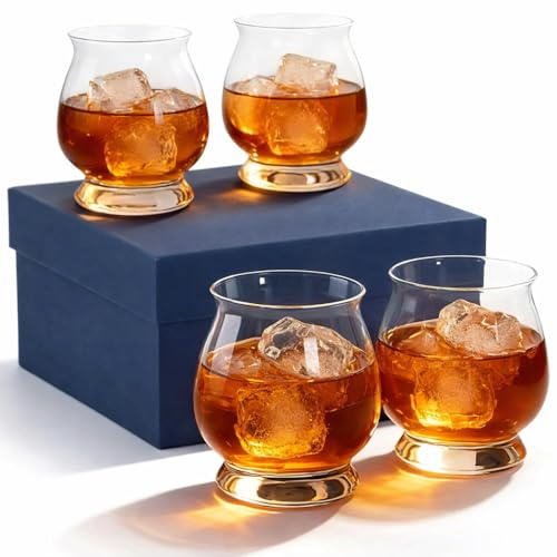 Modvera Premium Whiskey Glasses Set of 4 - Bourbon Glasses with Luxury Gift Box, Snifter Whisky Glass, Old Fashioned Scotch Drinking Glasses Gifts for Men, Dad, Husband – Perfect Whiskey Gift Set