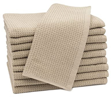ZOLLNER 10er Set Gästetücher in 30x50 cm - langlebige Handtücher in beige - mit praktischem Aufhänger - Zeitloses Waffelmuster - waschbar bis 95°C - Baumwolle - Hotelqualität