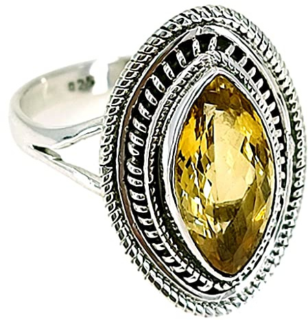 Bague en citrine artisanale Navya, bague de déclaration en argent sterling 925 faite à la main en citrine pour femme, bague en pierre précieuse marquise naturelle taille 44 à 64 FR