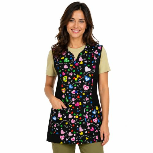 Etrexonline Blouse Femmes de Travail Sans Manches, Manteau Uniformes avec Dessin de Coeur Femmes de nettoyage - Coeur M