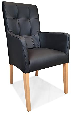 Quattro Meble Schwarzes Echtleder Stühle mit höherer Rückenlehne Esszimmerstühle Ledersessel David Arm Pik Toledo Nero Stühle Lederstühle Sessel mit Armlehnen Echt Leder Esszimmer Stuhl, 57x58x101