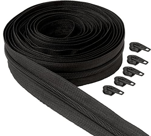 IPEA Endlos Reißverschluss Schwarz 5 Meter + 15 Schieber aus Metall – Kette Größe #5 – Made in Italy – Durchgehender Reißverschlüsse mit Zipper aus Nylon – Zuschneidbar für Meterware – Breite 30 mm