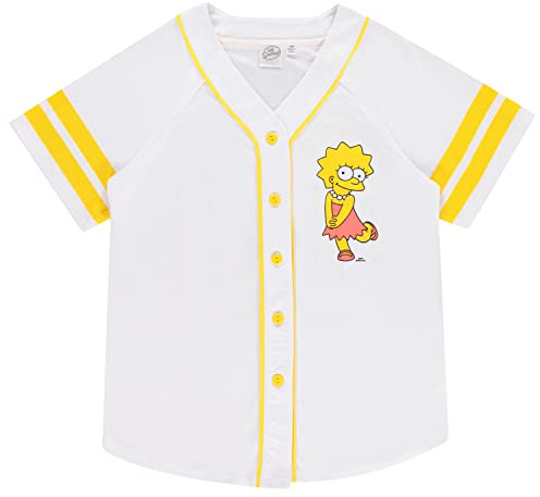 The Simpsons Camiseta de béisbol para mujer, Lisa, Krusty, Bart y Homer Simpson de malla con botones, Blanco, XXL