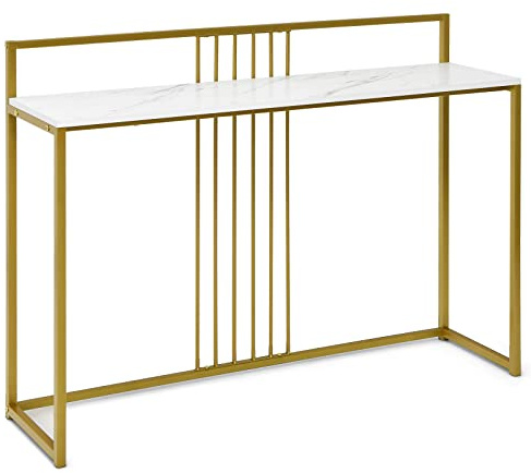 GIANTEX Konsolentisch Marmoroptik mit Metallgestell, modernes Design | Schmaler Flurtisch Beistelltisch, Couchtisch Sofatisch Sideboard Anrichte, 120 x 32,5 x 88 cm