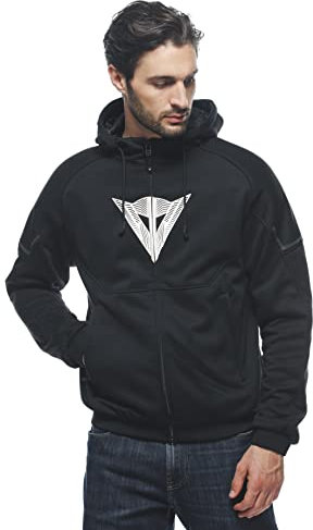 Dainese - Daemon-X Safety Hoodie Full Zip, Sweat-Shirt De Moto En Tissu, Protections Des Épaules Et Des Coudes, Veste Moto Pour Hommes, Noir/Blanc, 54