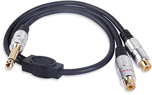 PNGKNYOCN 6.35mm a 2RCA cavo, 1/4 pollici mono maschio a 2 RCA femmina Y Splitter cavo audio per amplificatori, altoparlanti, apparecchiature di registrazione e altro ancora (50cm)