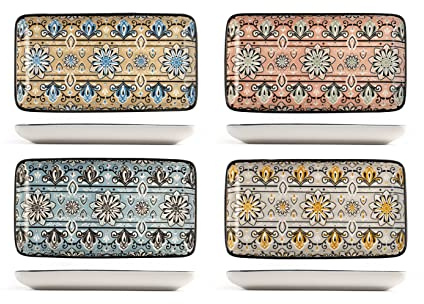 ROYAL NORFOLK Jaipur Lot de 8 Assiettes rectangulaires en Porcelaine 18 x 10 x H2 cm