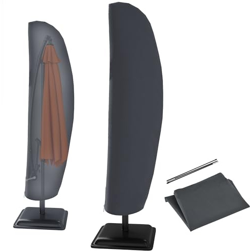 Outsunny Funda para sombrilla, cubierta voladiza de patio, protector de paraguas de plátano con barra, cremallera para jardín al aire libre, patio, gris oscuro