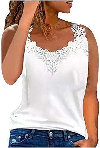 HAOLEI Lace Vest Tops Women UK,Ladies Tank Tops Sexy V Nech Shirts Going Out Plain Sleeveless Summer Tops Party Elegant Loose Fit Tunic Cami Sling Shirt Camisoles Lace Blouse Tank Top Sale Clearance