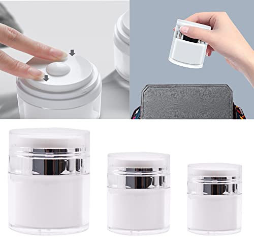 Airless Lot de 3 distributeurs de crème à pompe rechargeable, récipient à pompe vide, récipient cosmétique, lotion hydratante, flacon pompe, idéal pour les voyages (15 ml + 30 ml + 50 ml)