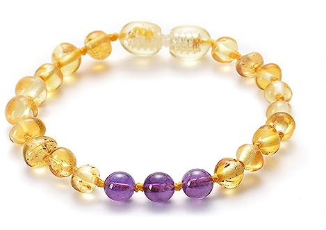 KnSam Echtes Naturstein Armbänder für Pärchen | Stretch Armreif mit 8mm Bernstein | Handgemacht | 15CM