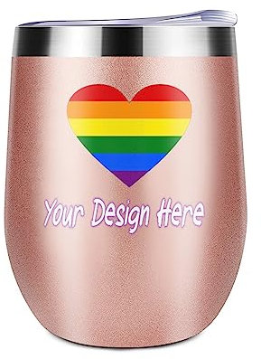 Miujonvy Weinglas Tumbler mit Deckel Fügen Sie Bild/Text/Logo Doppelwand Vakuum Edelstahl Reisebecher für Eis Golden