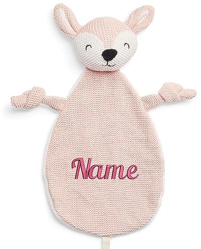 Elefantasie Schnuffeltuch mit Name Bestickt Kuscheltuch personalisiert Tröster Geschenk zur Geburt REH rosa