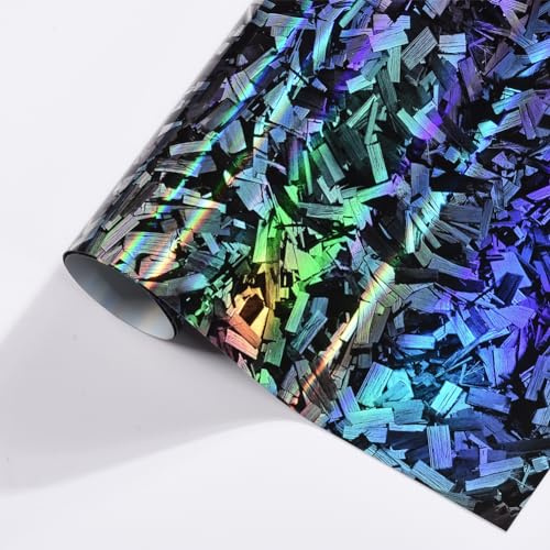 Blueshyhall Autofolie Muster, Auto Folie Forged Carbon Schwarz und Silber Reflektierend mit Regenbogen Effekt, Car Wrapping Folie mit Selbstklebend luftkanälen, Tuning Folie Bunt Innen (50 x 152 cm)