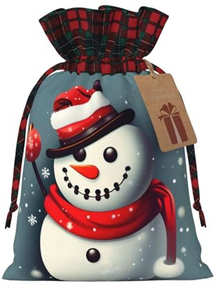 Weihnachts-Schneemann-Muster, Patchwork-Jute-Geschenkbeutel, hochwertige Stoff-Geschenkbeutel, ideal für Feiertage und besondere Anlässe