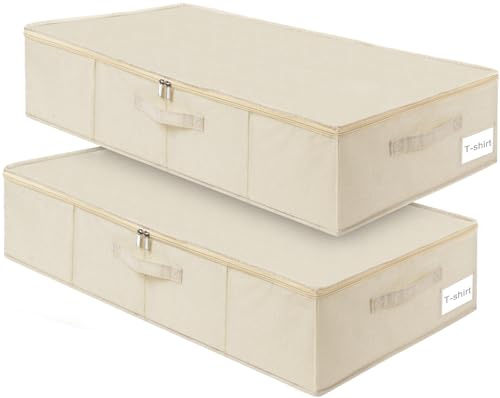 JUPELI 50L Under Bed Storage Boxes with Lids, 2 Pack, Beige